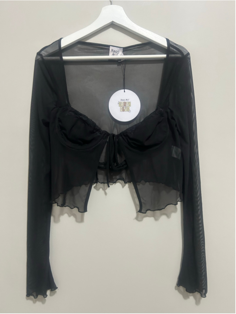 Women's Black Mesh Long Sleeve Crop Top